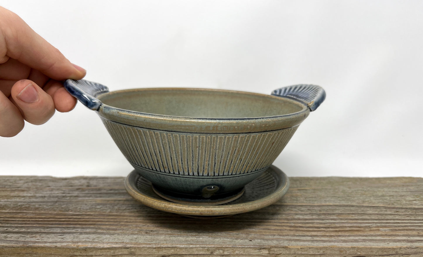 Berry Bowl with Pinched Handles, Blue Ridge Glaze