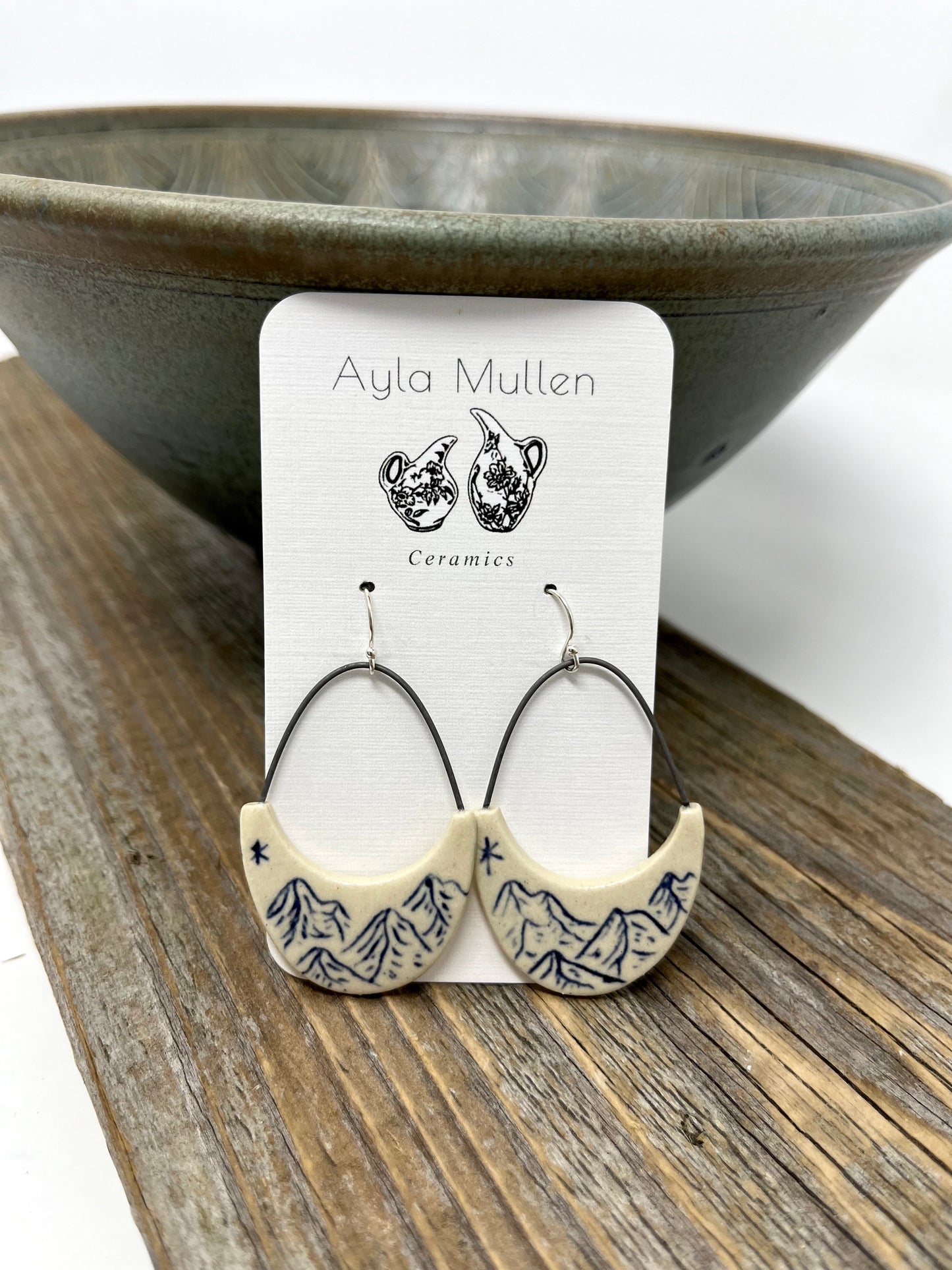Arched Mountain Landscape Earrings, Cobalt Blue, Sterling Silver