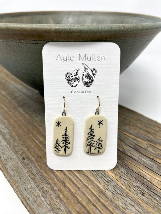 Rectangular Trees in the Starlight Earrings in Black, Gold Filled earwires