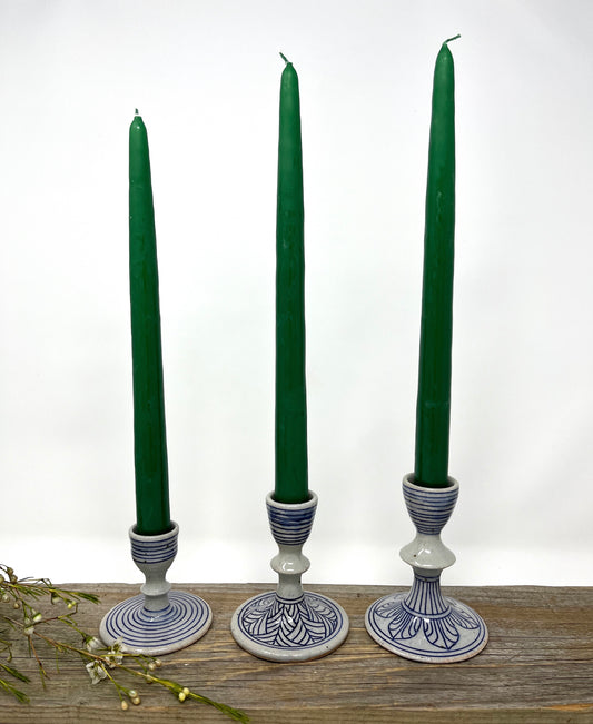 Set of Three Inlaid Candlesticks in Blue and Gray