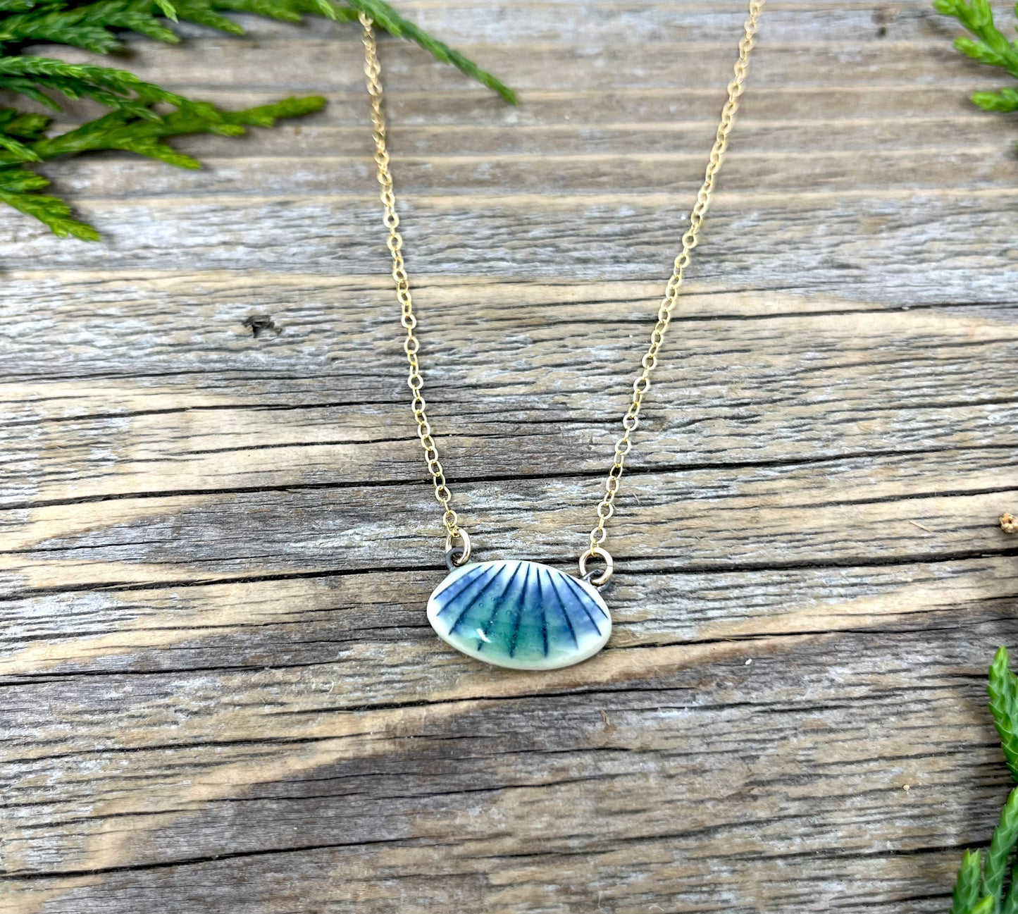 Art Deco Arch Pendant in Blue and Green