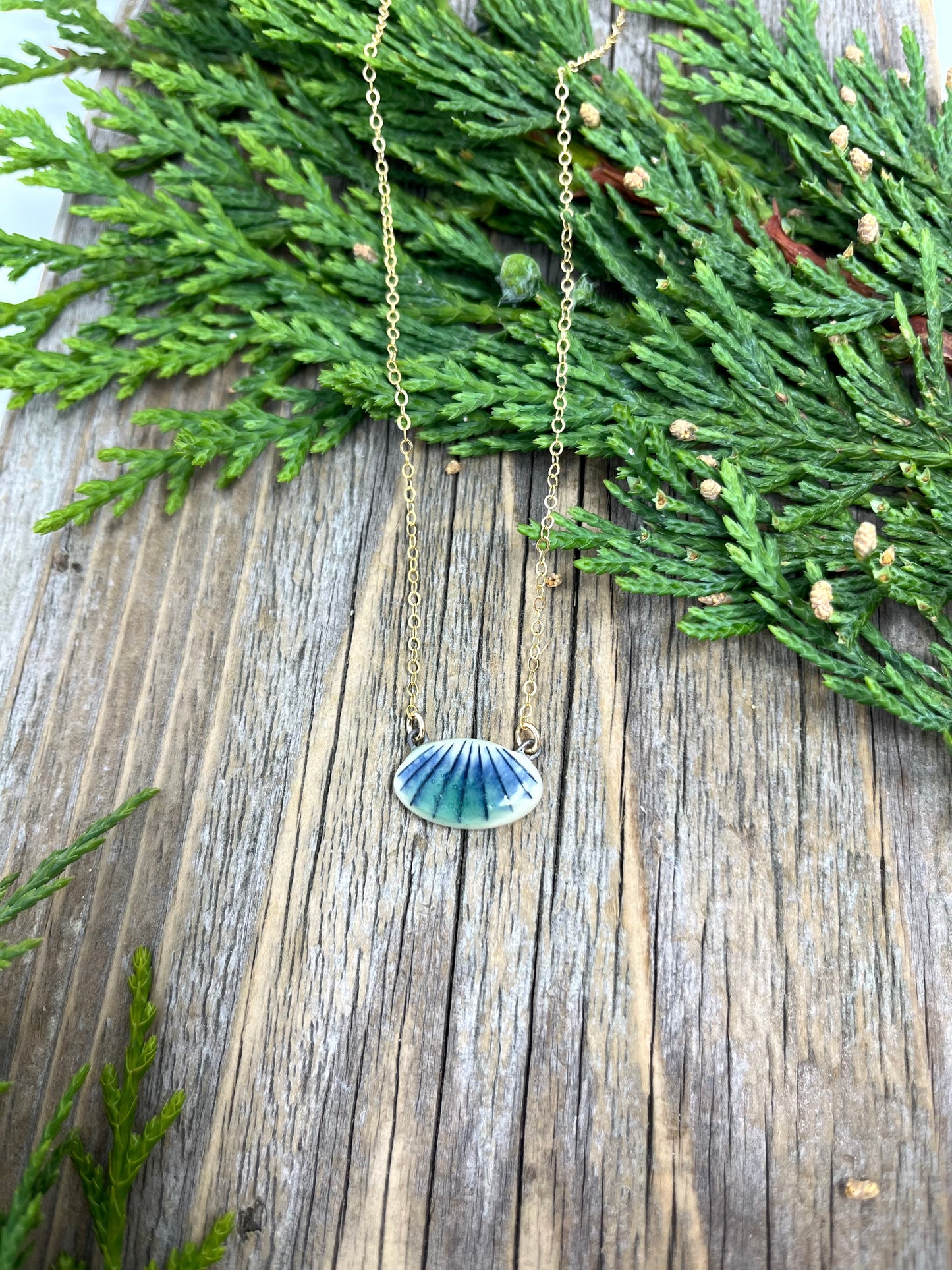 Art Deco Arch Pendant in Blue and Green