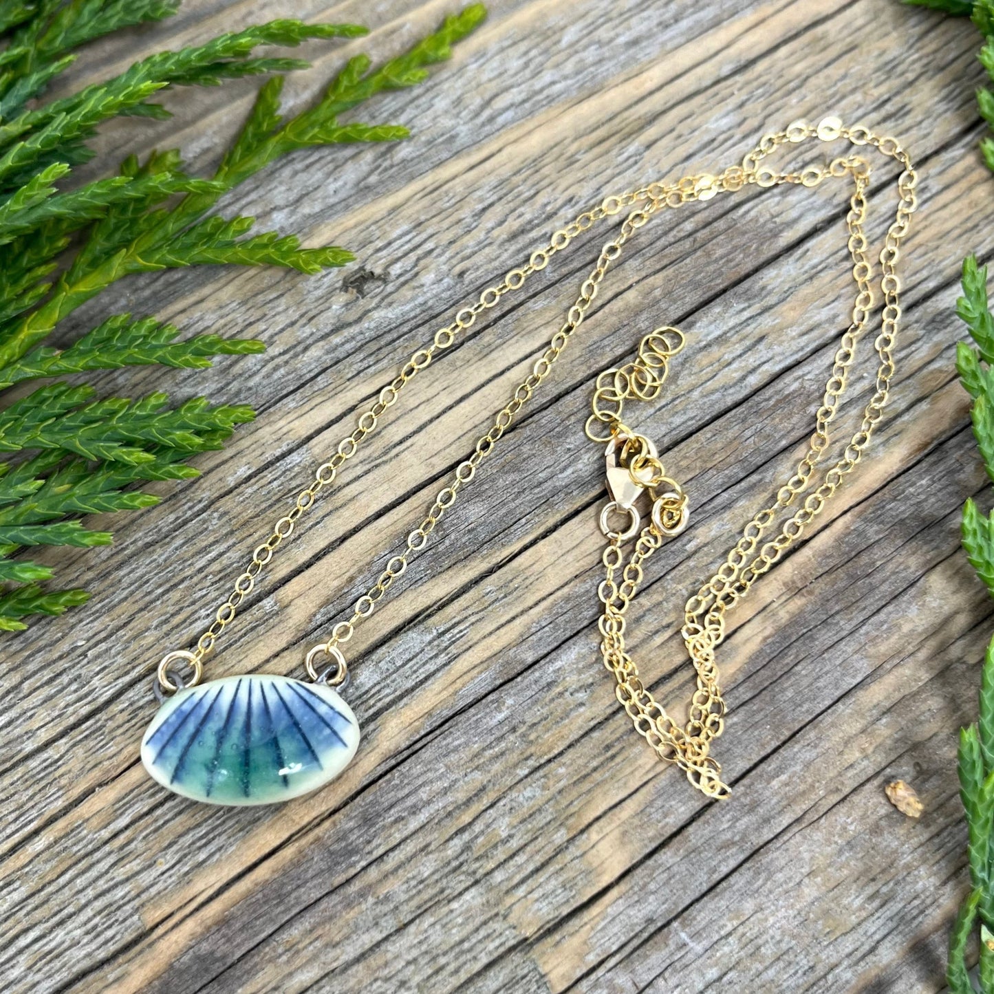 Art Deco Arch Pendant in Blue and Green