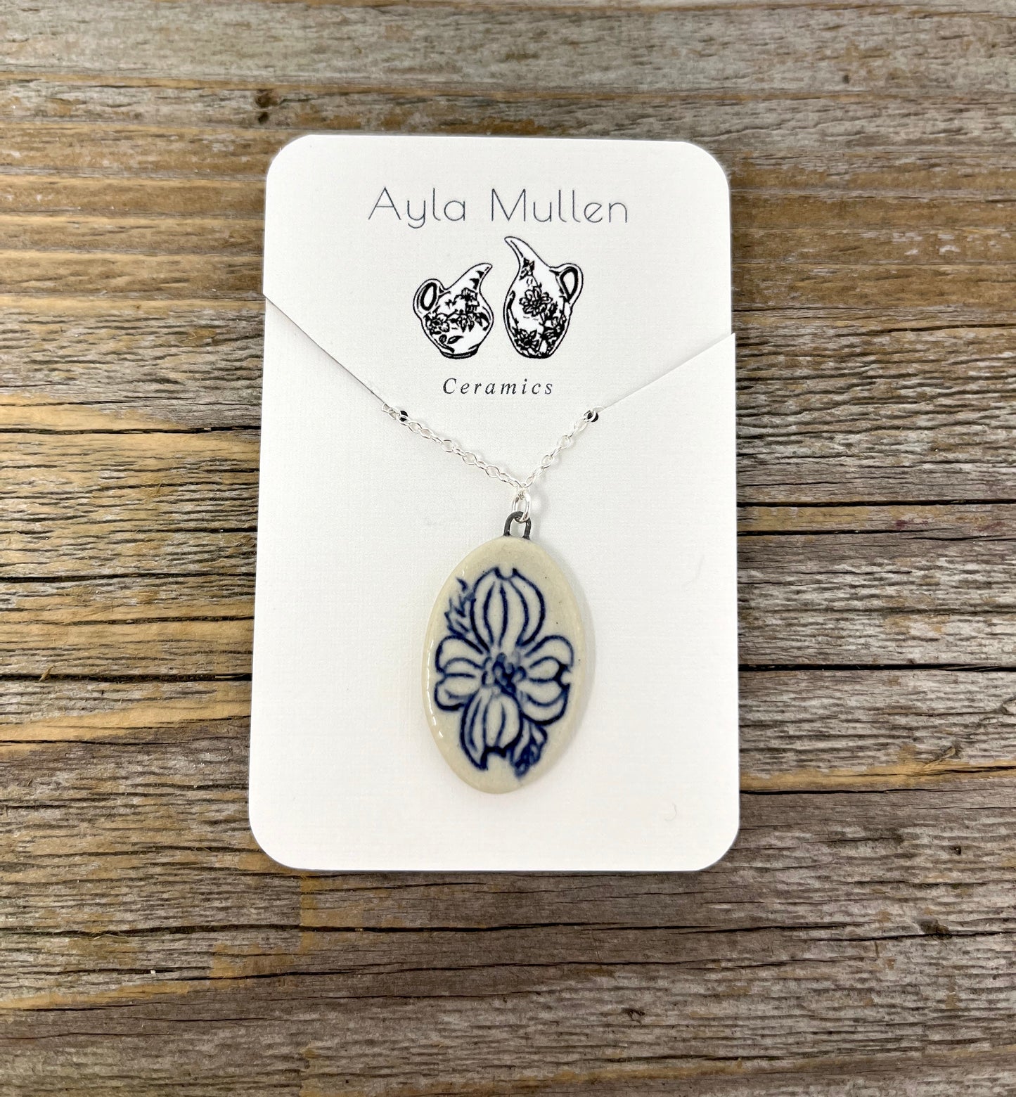 Oval Dogwood Necklace on sterling silver