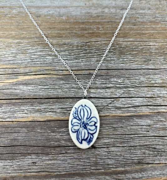 Oval Dogwood Necklace on sterling silver