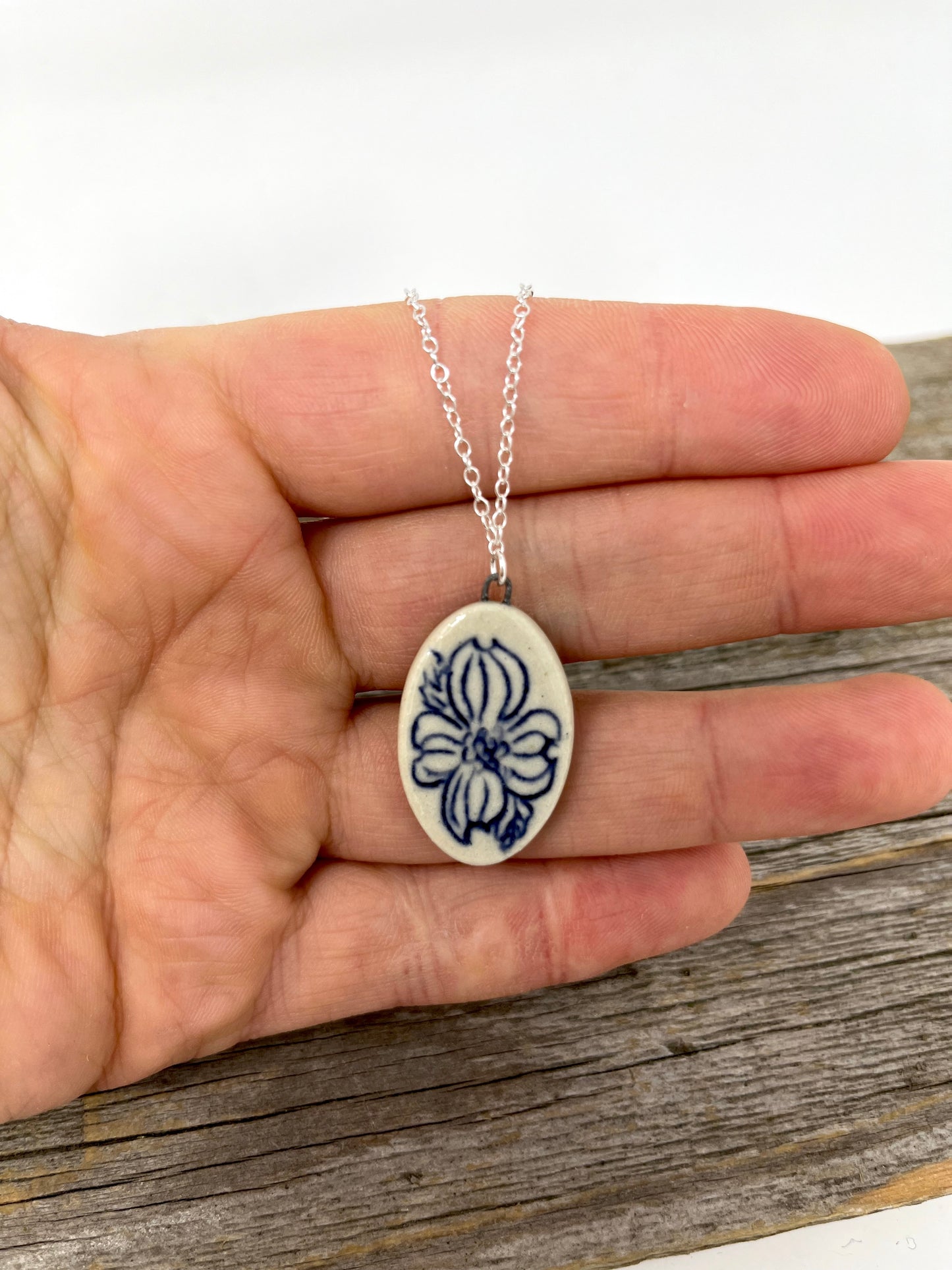 Oval Dogwood Necklace on sterling silver