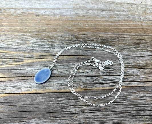 Blue Oval Necklace on Sterling Silver