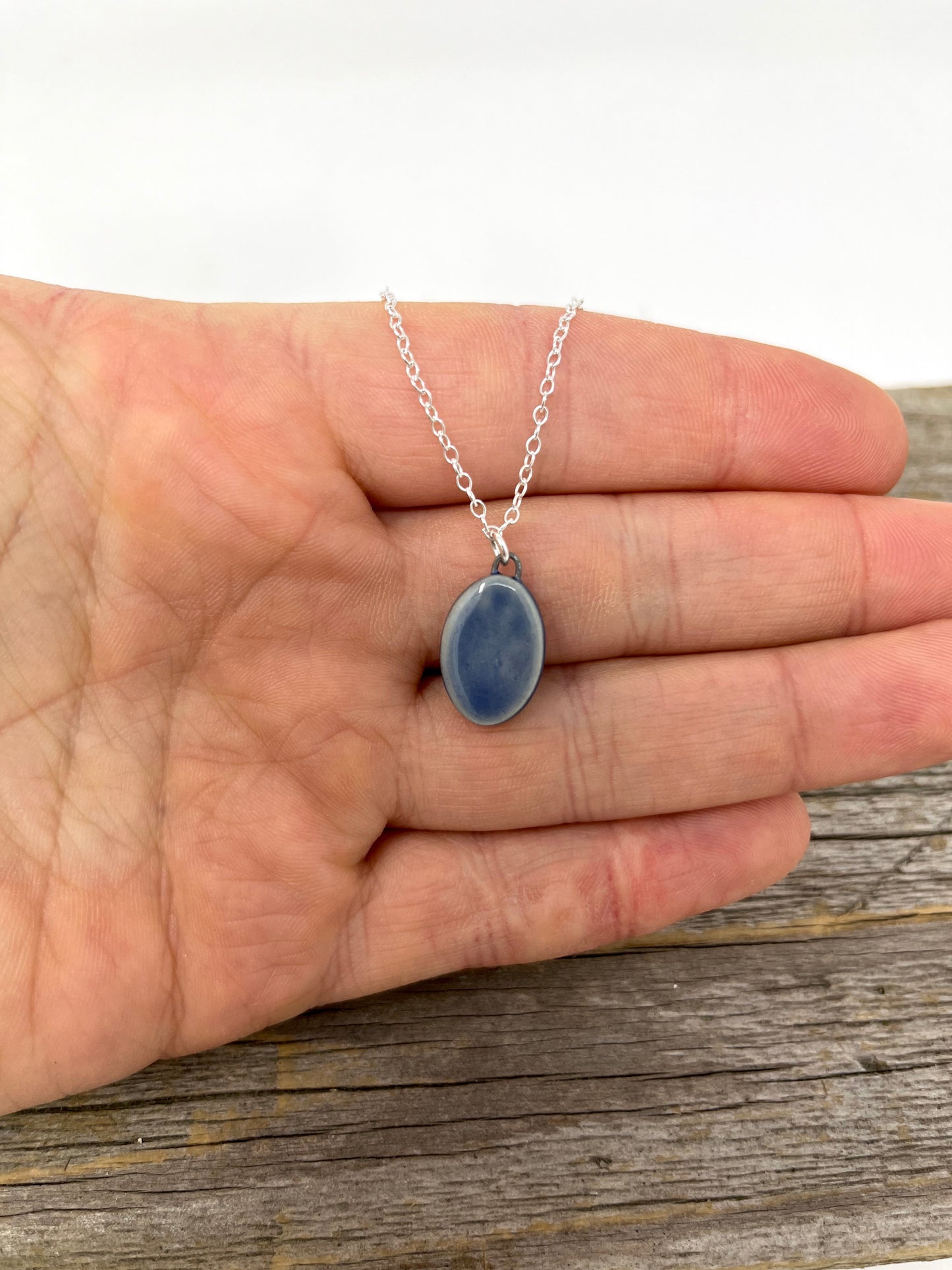 Blue Oval Necklace on Sterling Silver