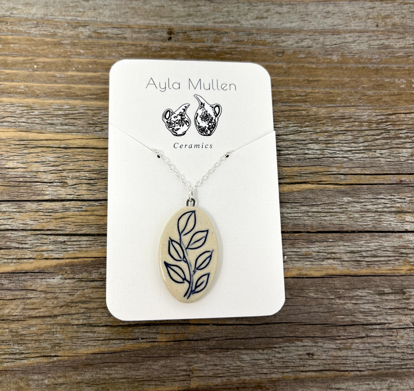 Oval Leaf Necklace on Sterling Silver