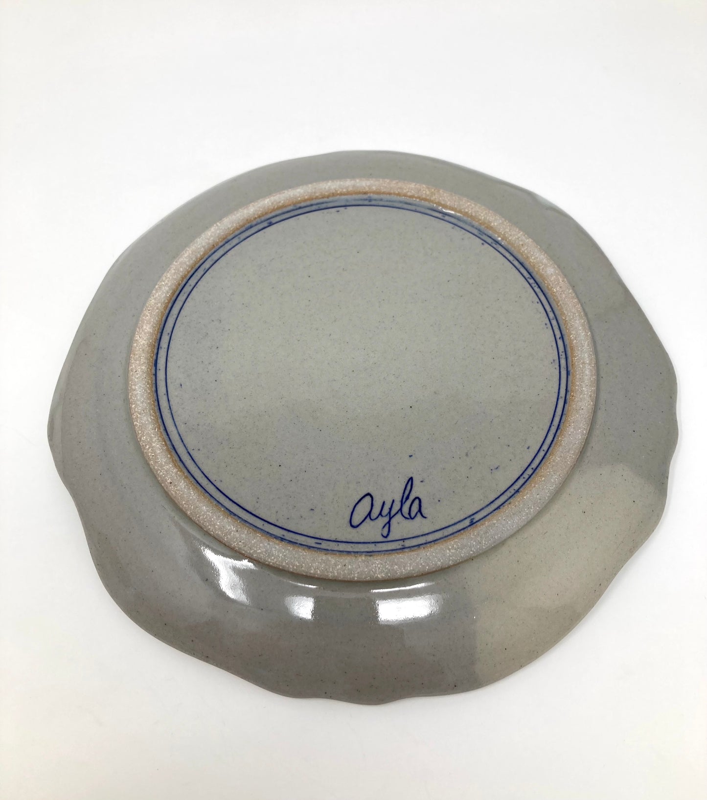 Striped Dinner Plate with Organic Rim in Blue and Gray