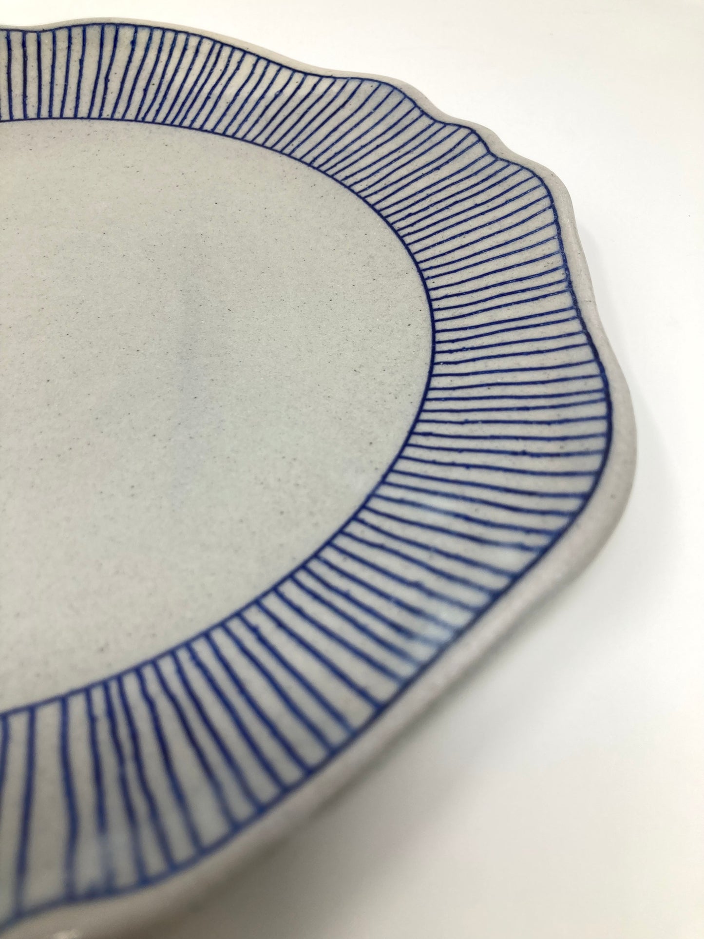 Striped Dinner Plate with Organic Rim in Blue and Gray