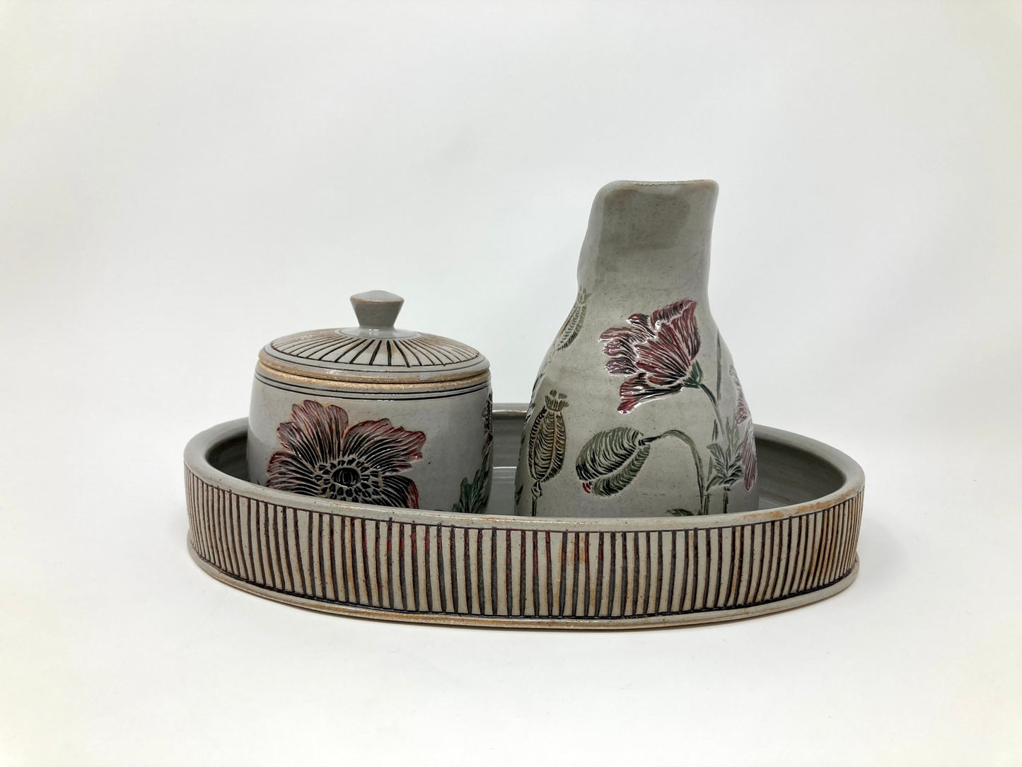 Poppy Cream and Sugar Set with Tray