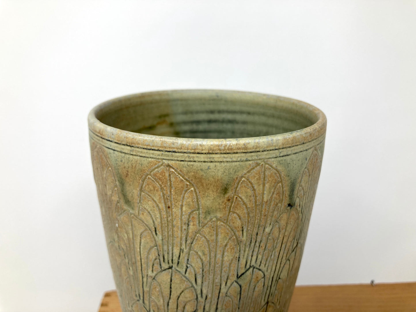Art Deco Pattern Tumbler in Olive Green Glaze