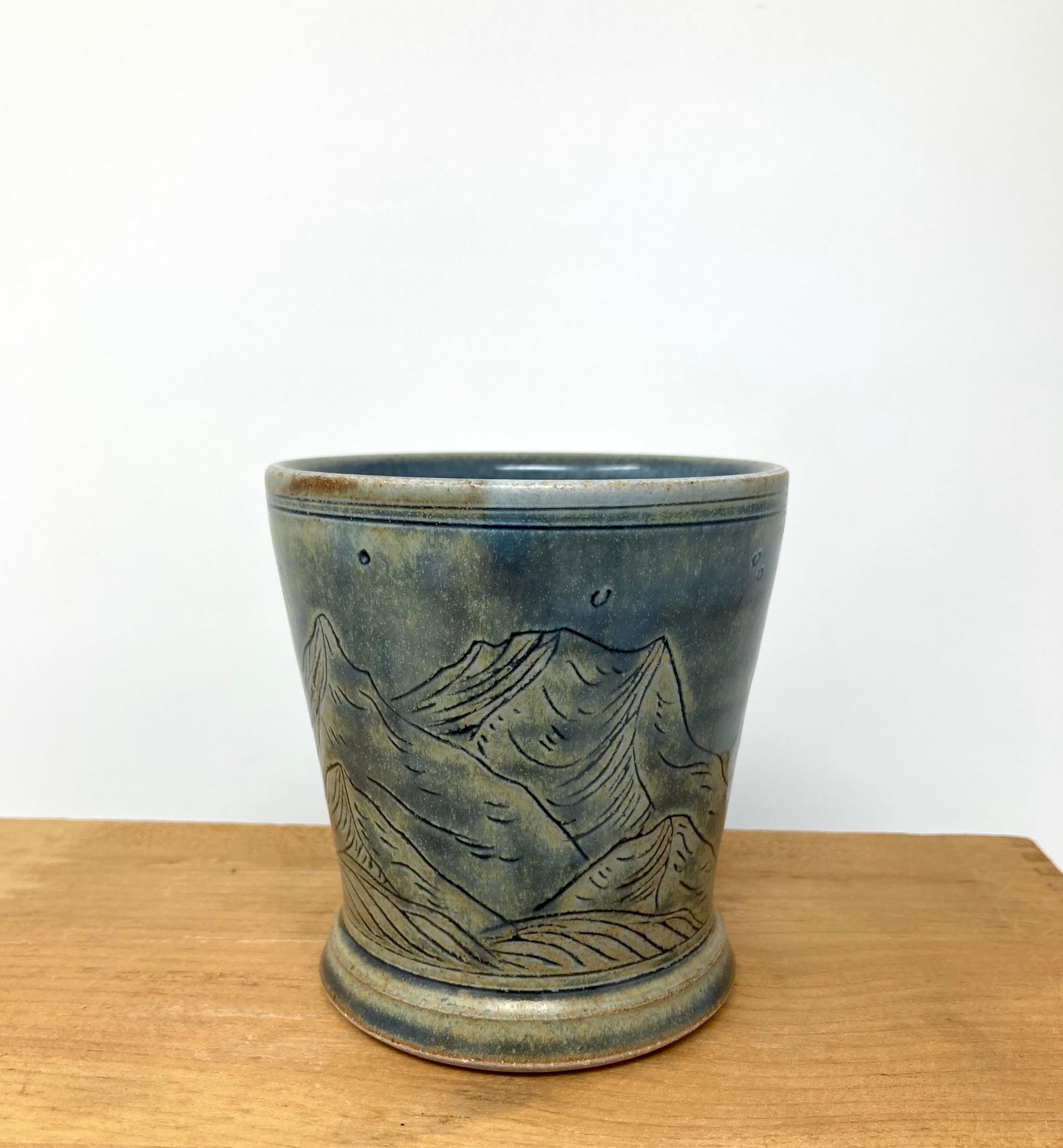 Mountain Landscape Wine Cup, Blue-Bronze glaze