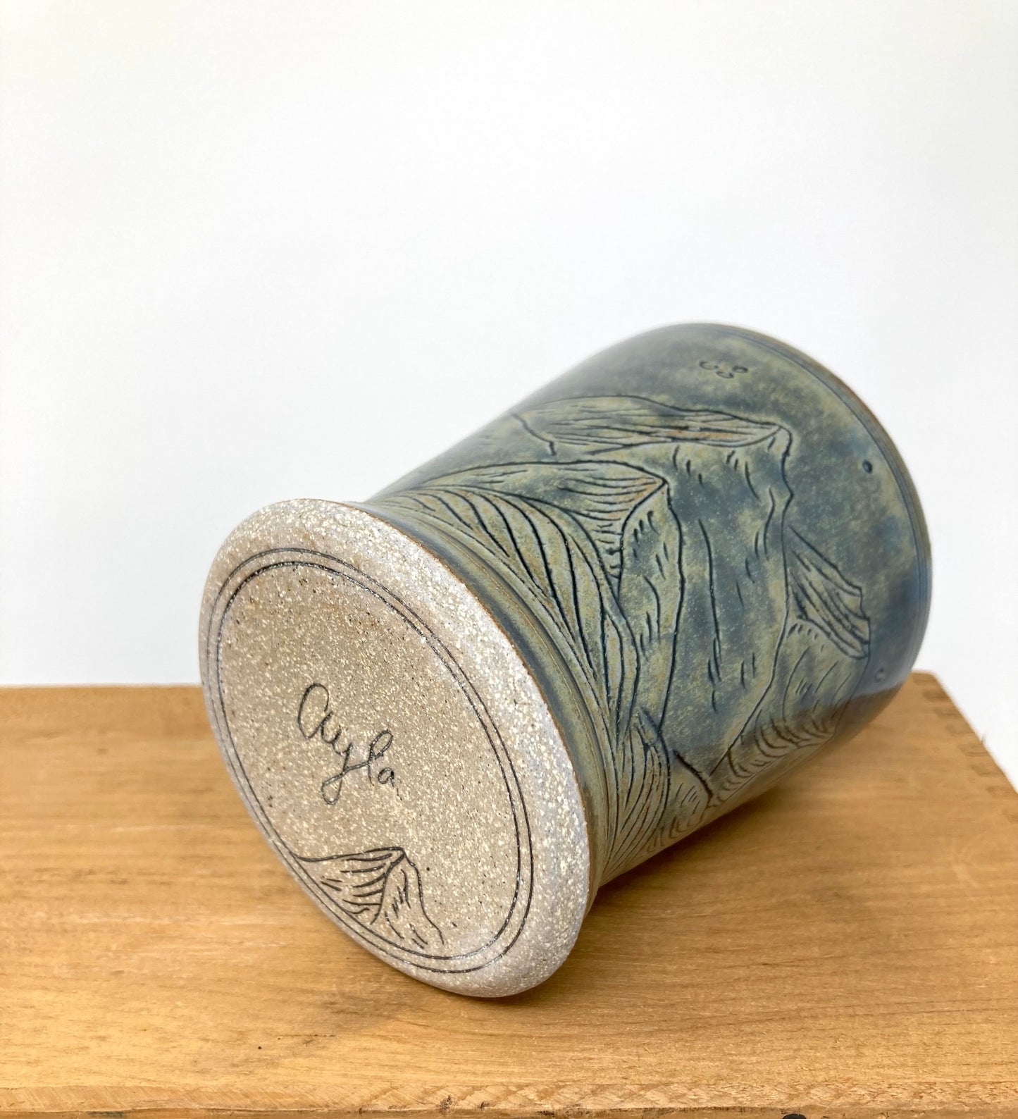 Mountain Landscape Wine Cup, Blue-Bronze glaze