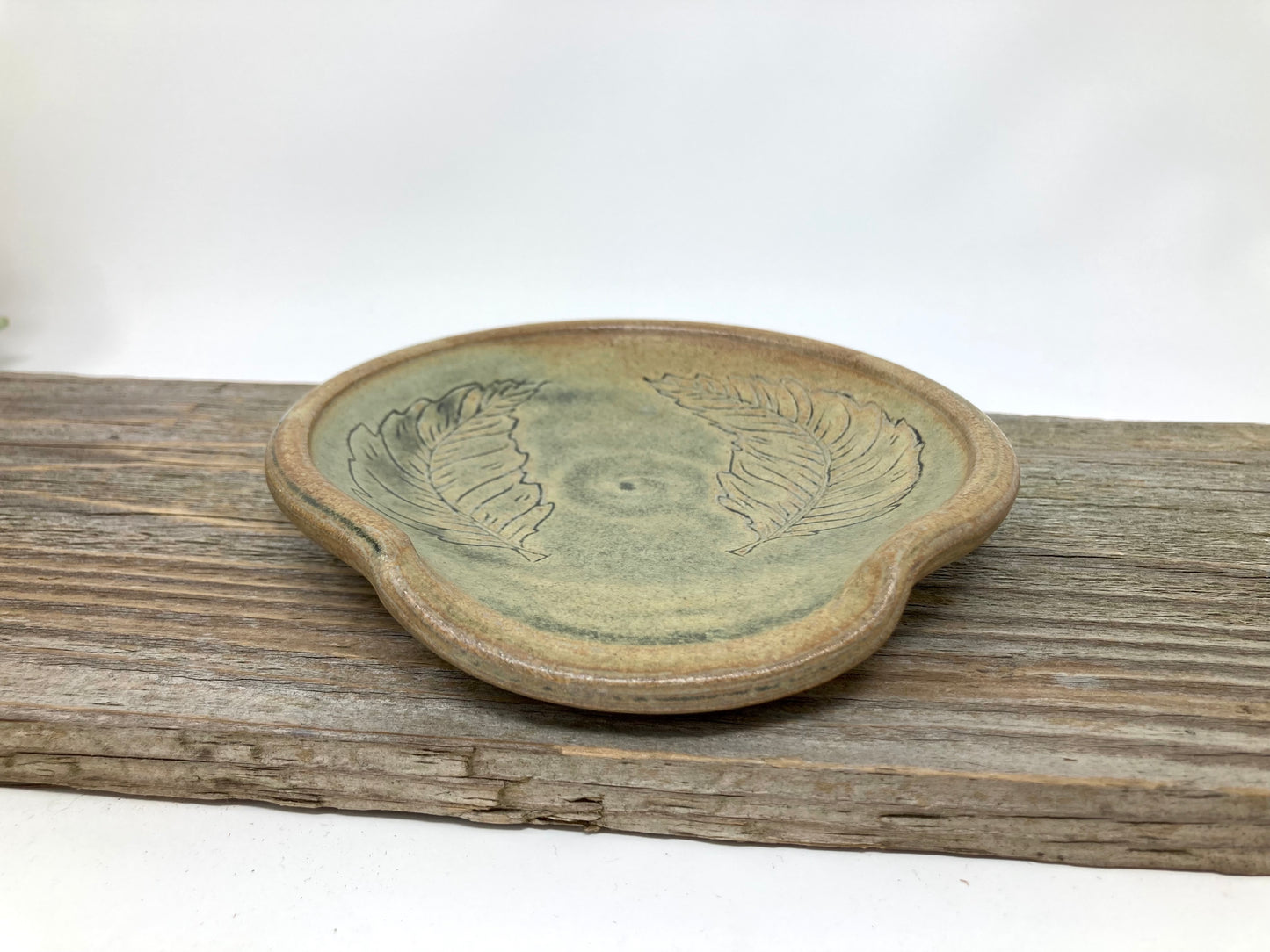 Leaf Spoon Rest in Rusty Olive Green glaze