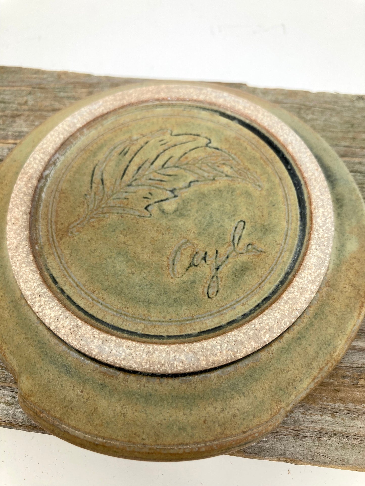 Leaf Spoon Rest in Rusty Olive Green glaze