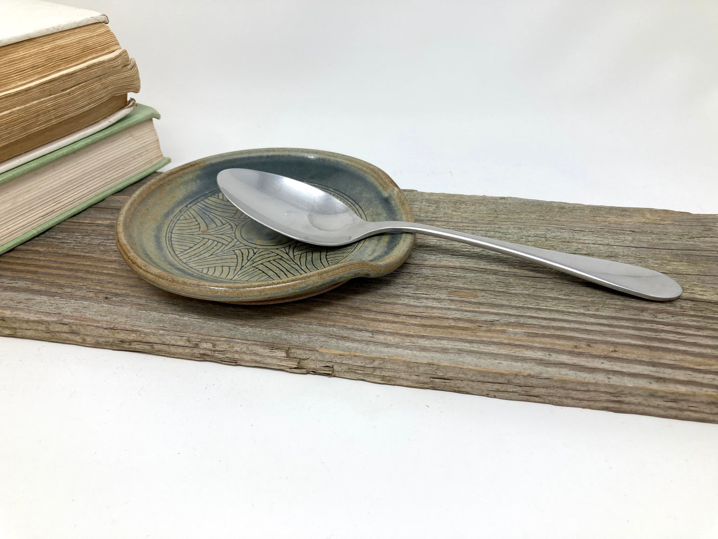 Herringbone Spoon Rest in Blue-Bronze glaze