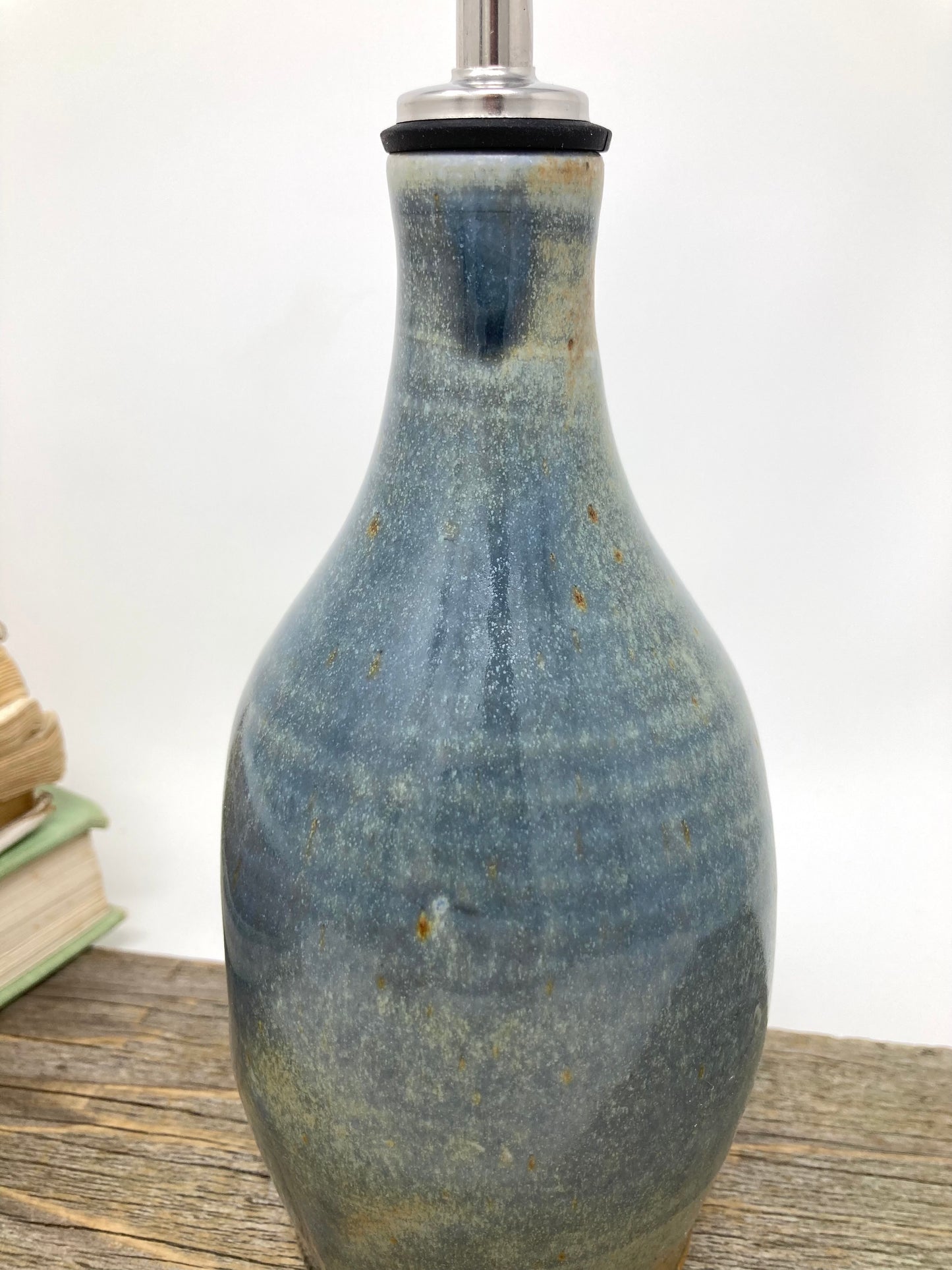 Dimpled Oil Bottle in Blue-Bronze glaze