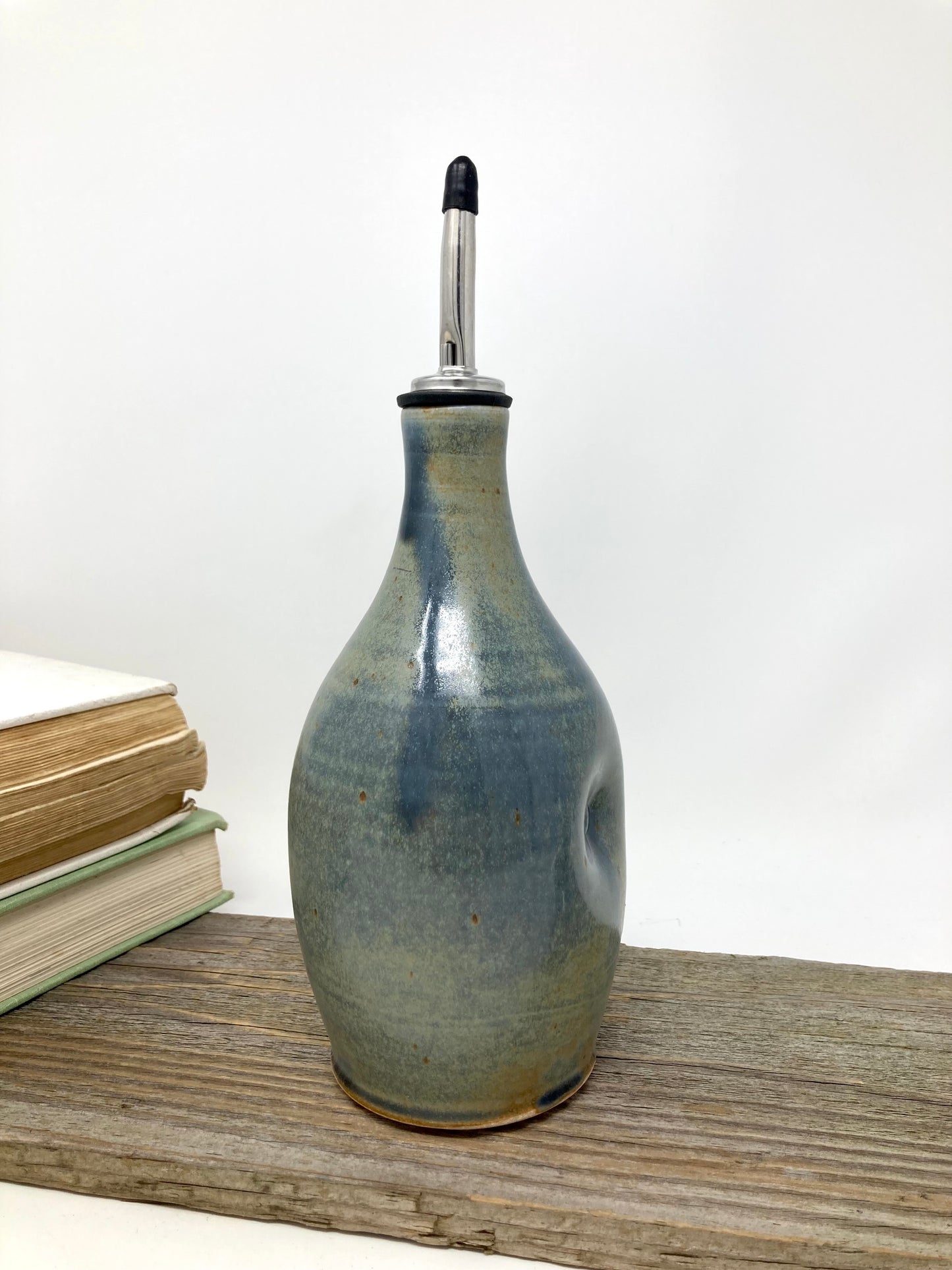 Dimpled Oil Bottle in Blue-Bronze glaze