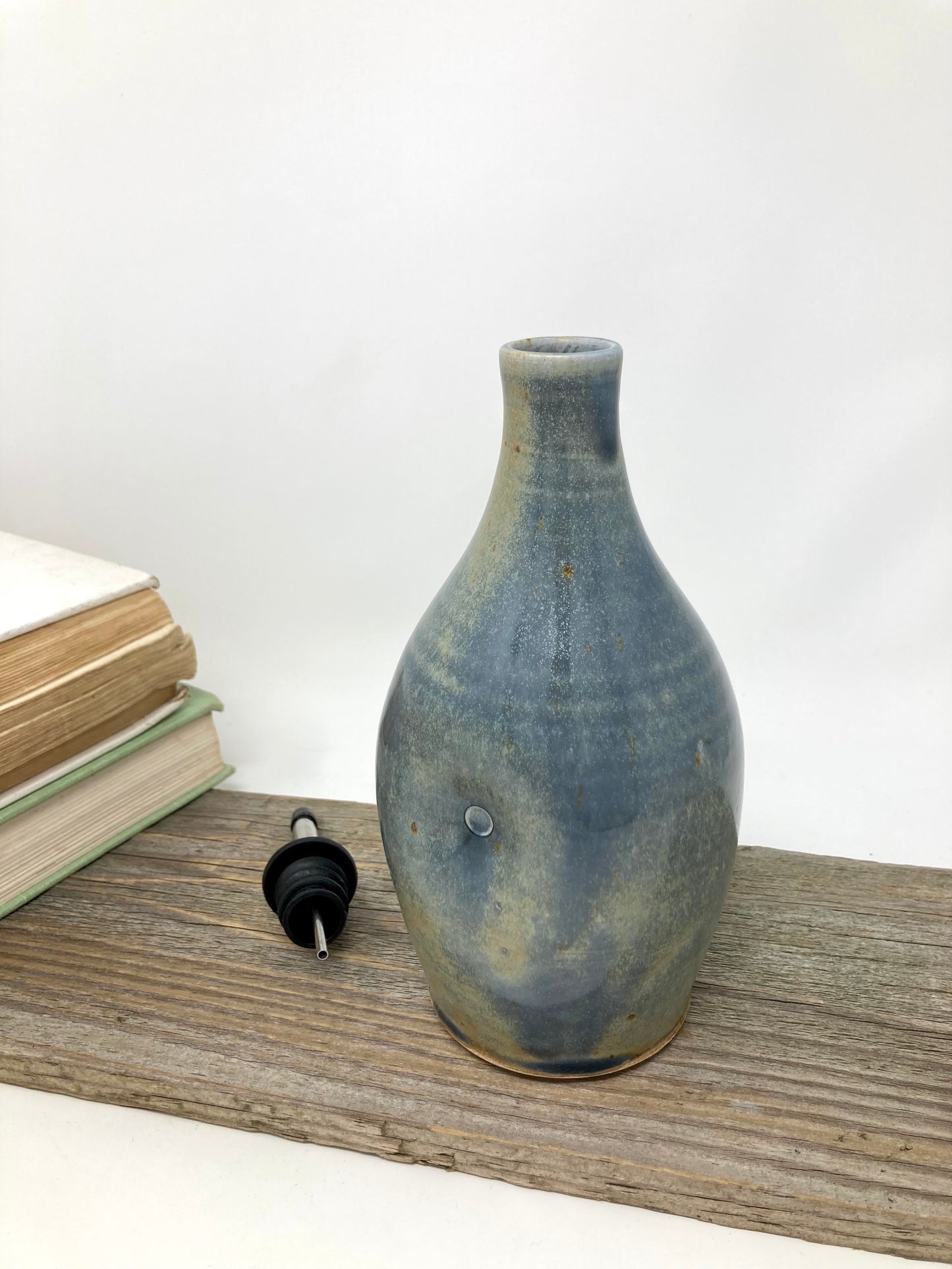Dimpled Oil Bottle in Blue-Bronze glaze