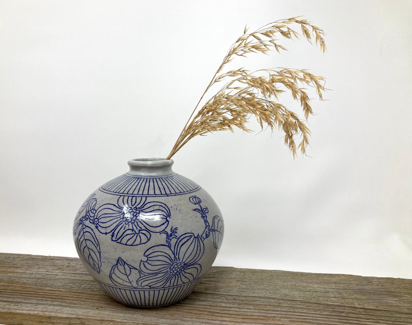 Dogwood Bottle Vase in Blue and Gray
