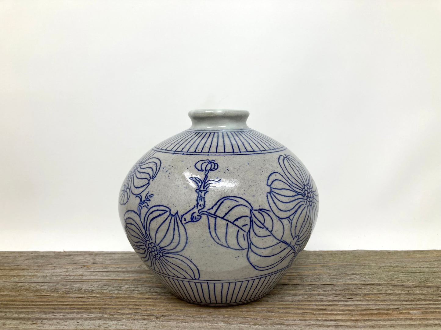Dogwood Bottle Vase in Blue and Gray