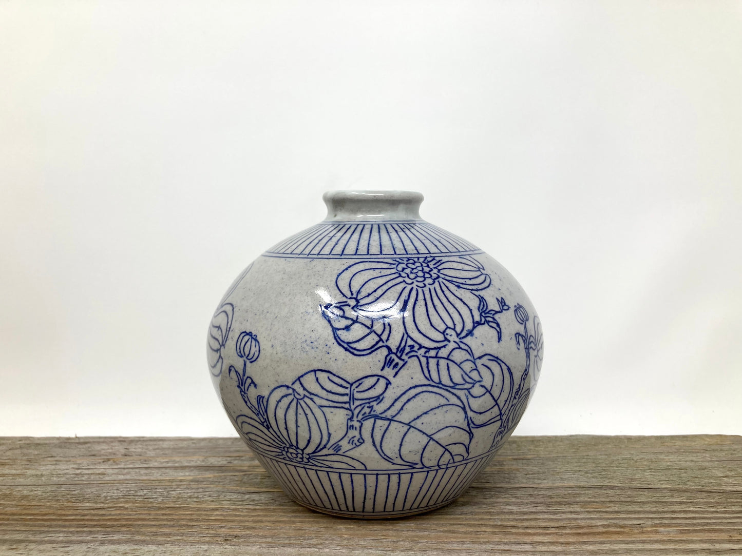 Dogwood Bottle Vase in Blue and Gray