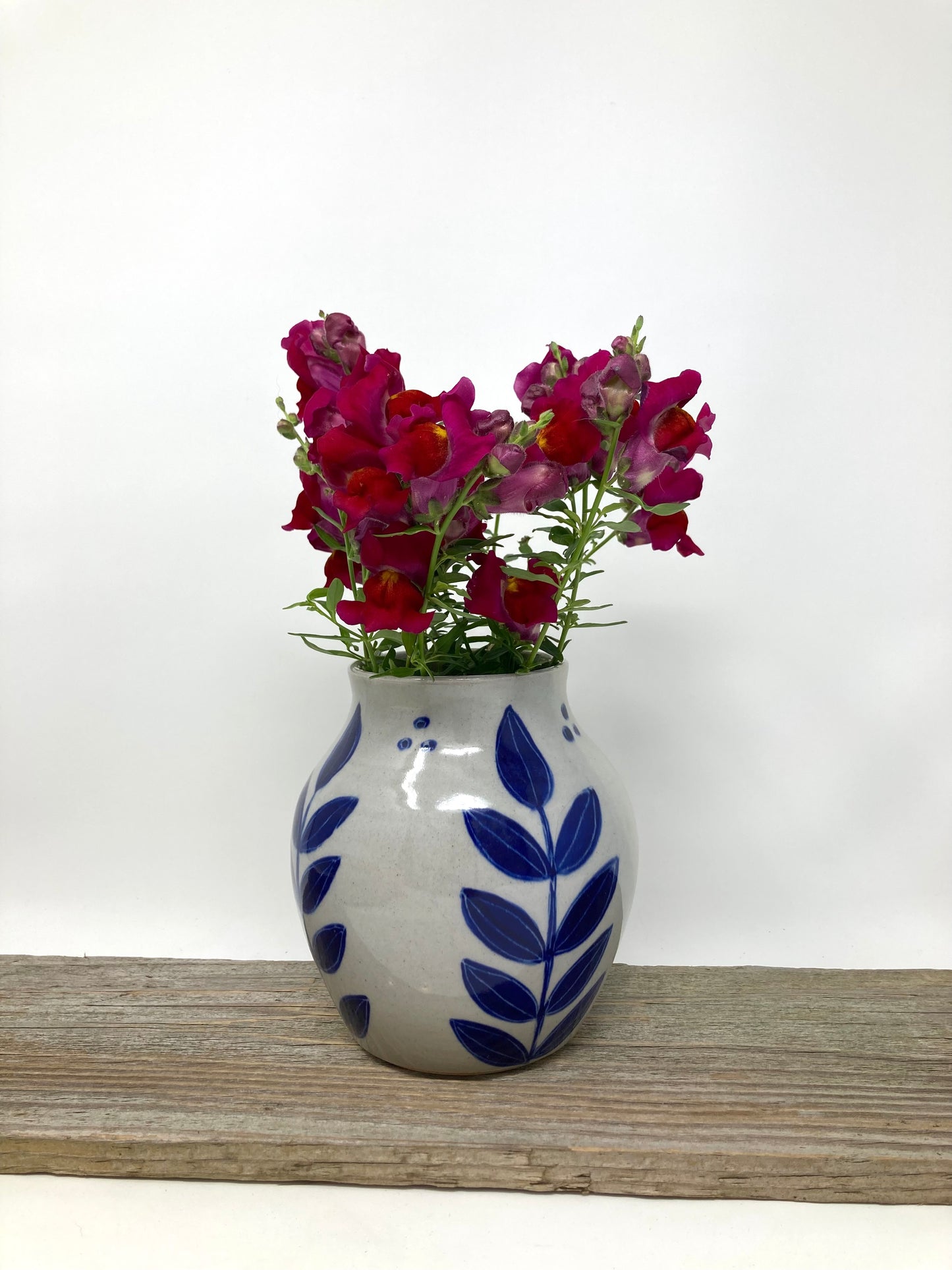 Brushwork Leaves Vase in Cobalt Blue