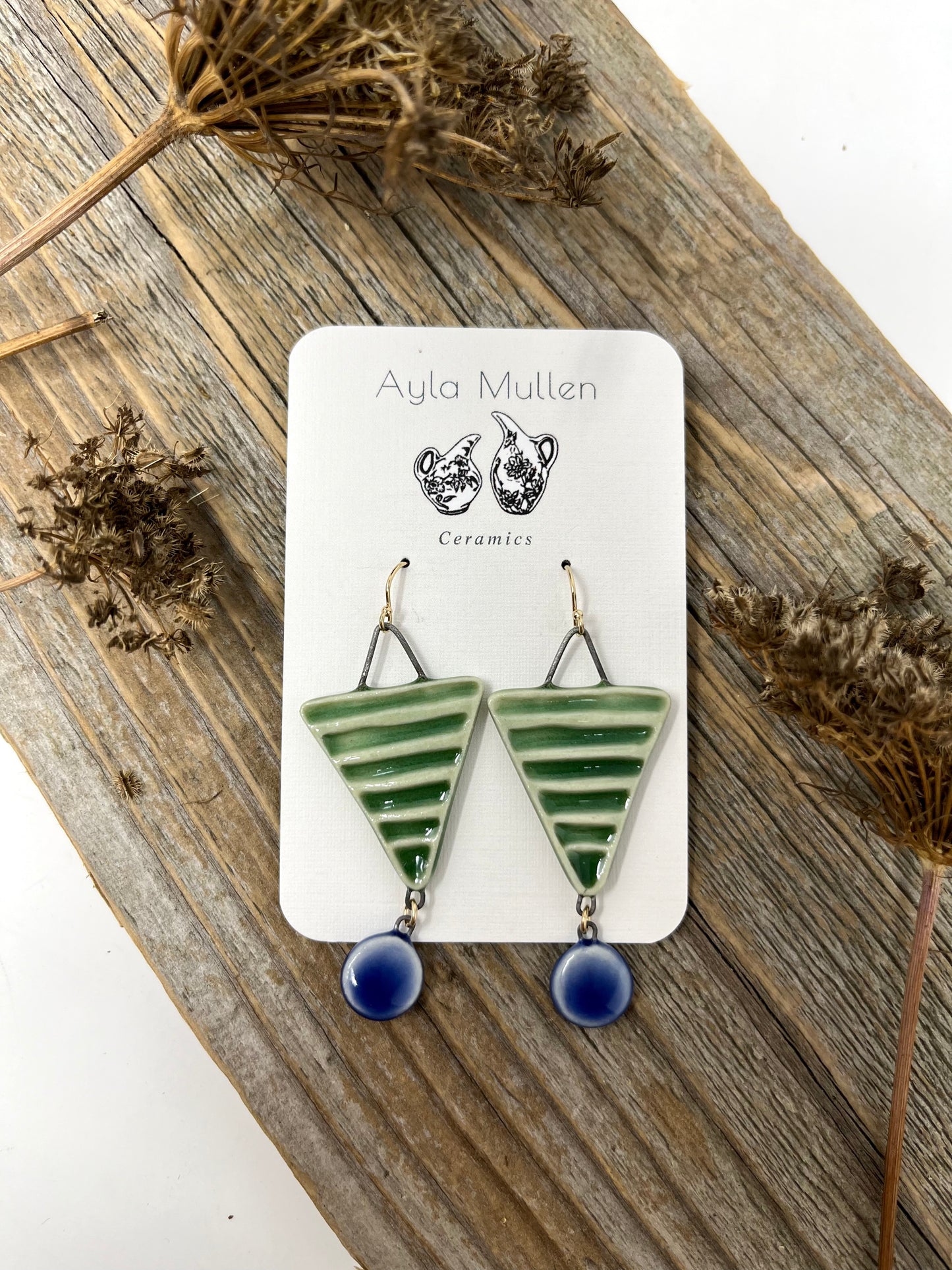 Large Green Triangle Earrings with Dangles
