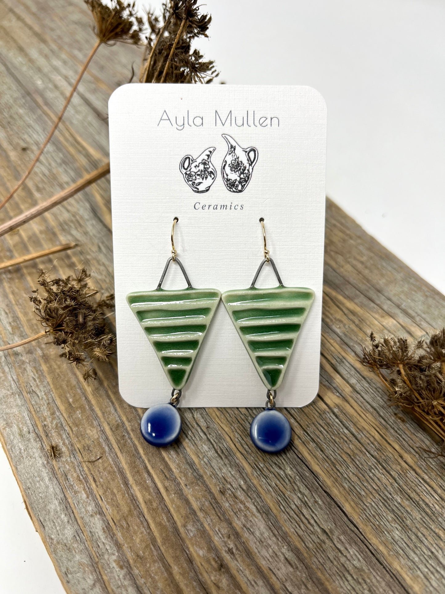 Large Green Triangle Earrings with Dangles