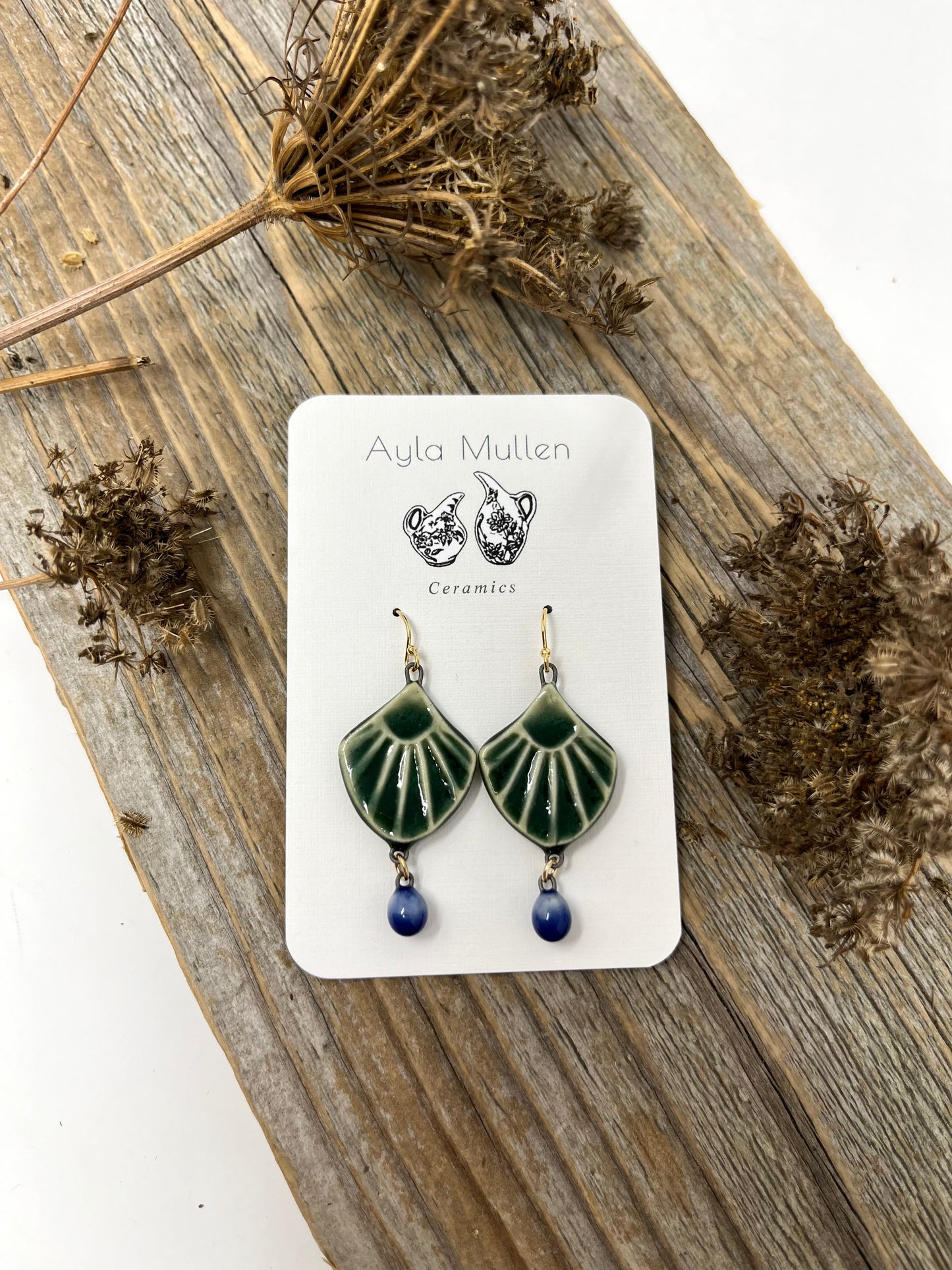Green Art Deco Arch Earrings with Dangles