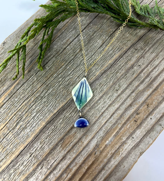 Diamond Pendant with Cobalt Drop