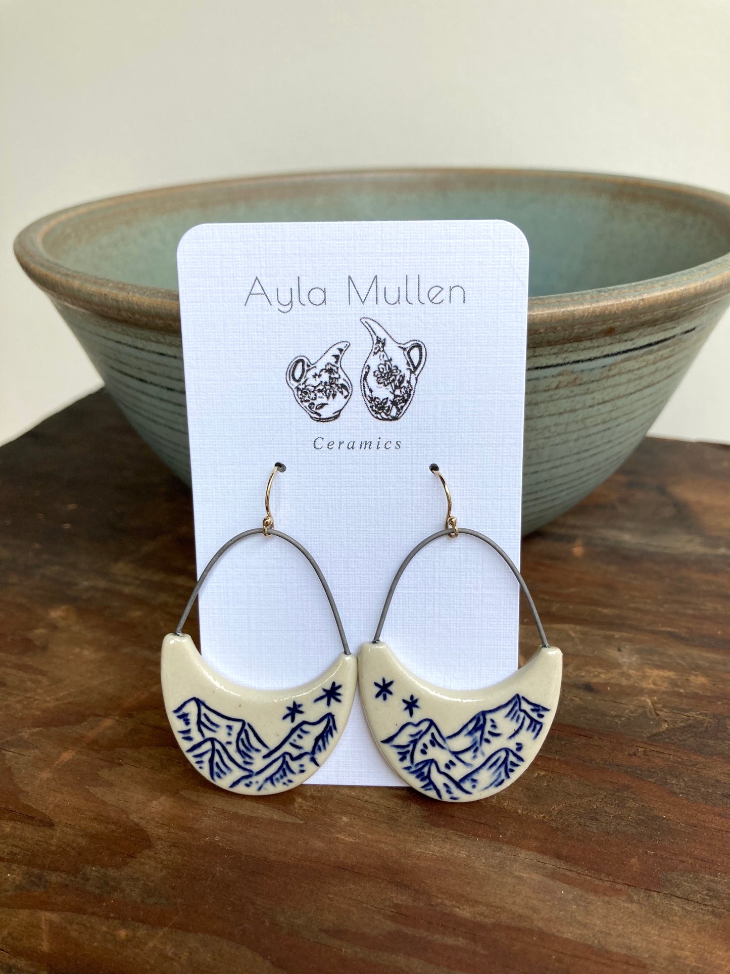 Large Mountain Landscape Arch Earrings, gold filled