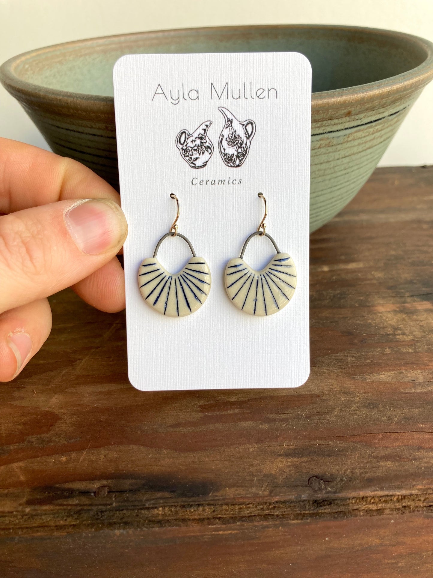 Small Arched Geometric Earrings in Blue, Gold Filled
