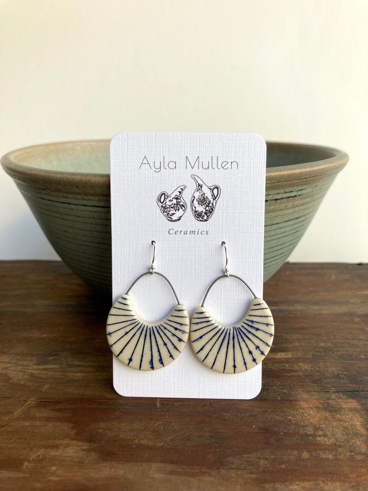 Large Striped Arch Earrings in Cobalt Blue, Sterling Silver