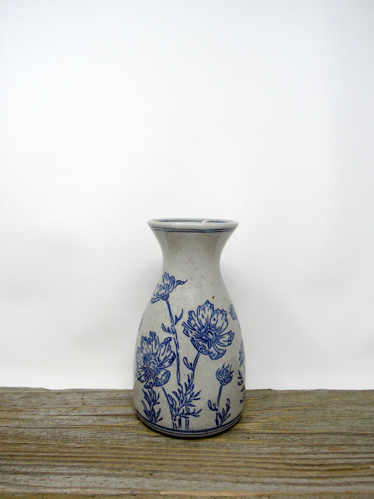 Inlaid Wildflower Vase in Blue and Gray **Slightly Discounted**