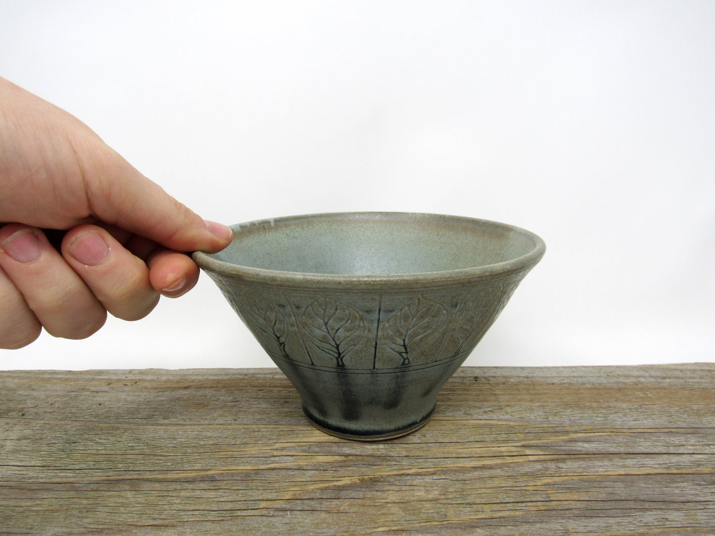 Leaf Pattern Rice Bowl in Blue Ridge