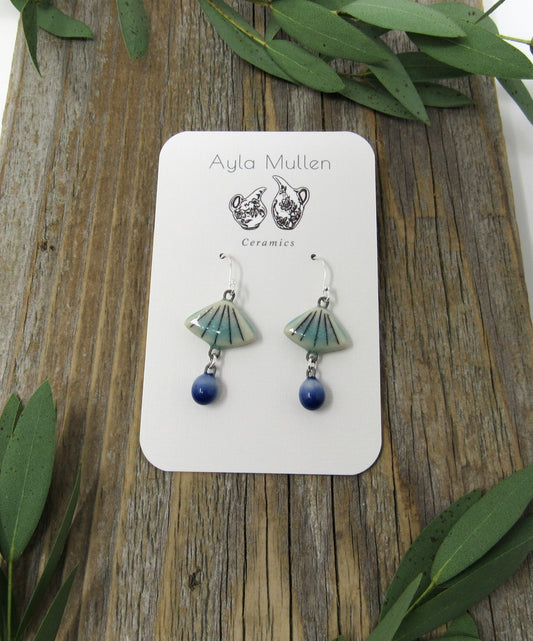 Small Striped Fan Earrings in turquoise with dangles