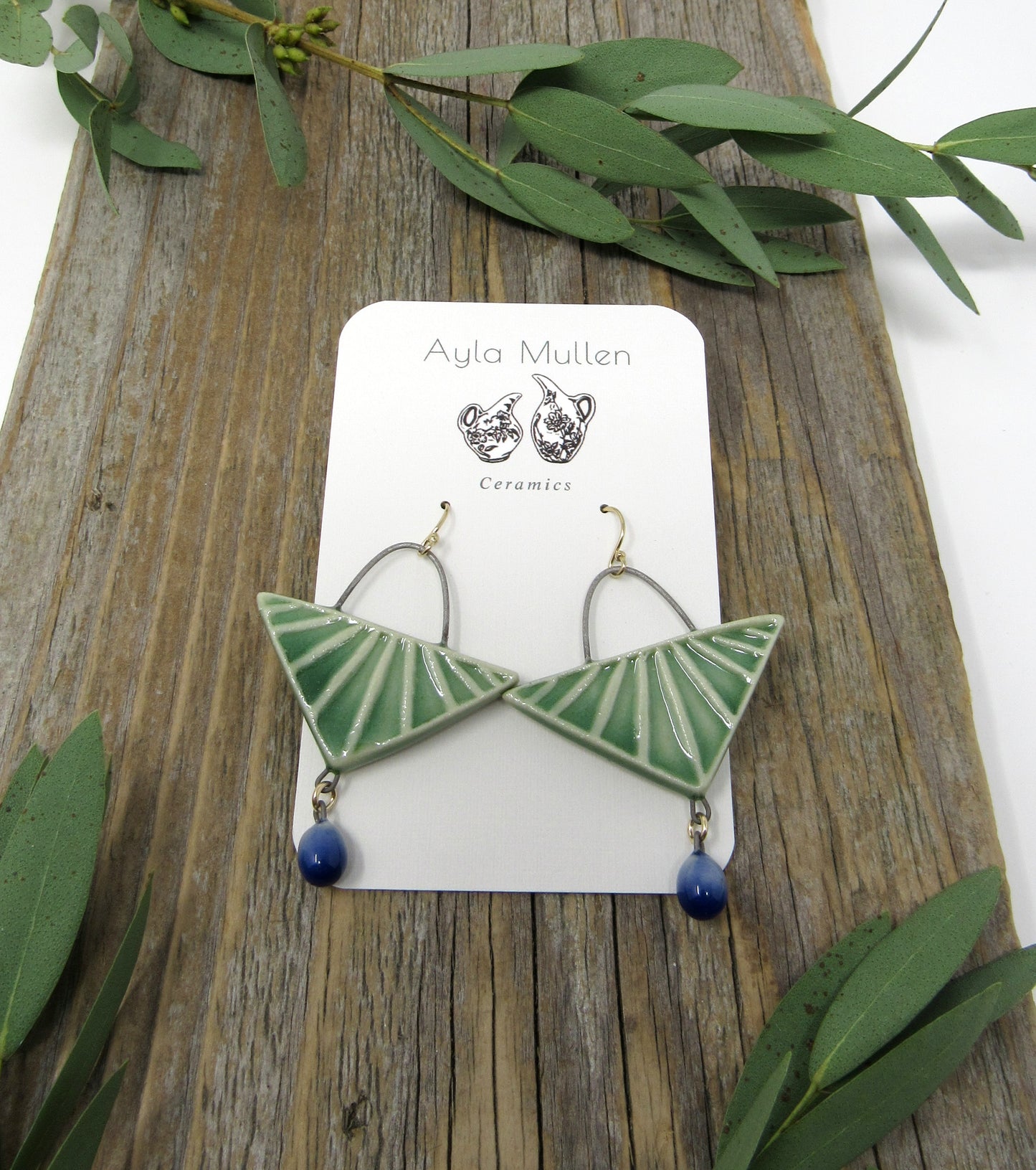 Light Green Triangle Earrings with Dangles