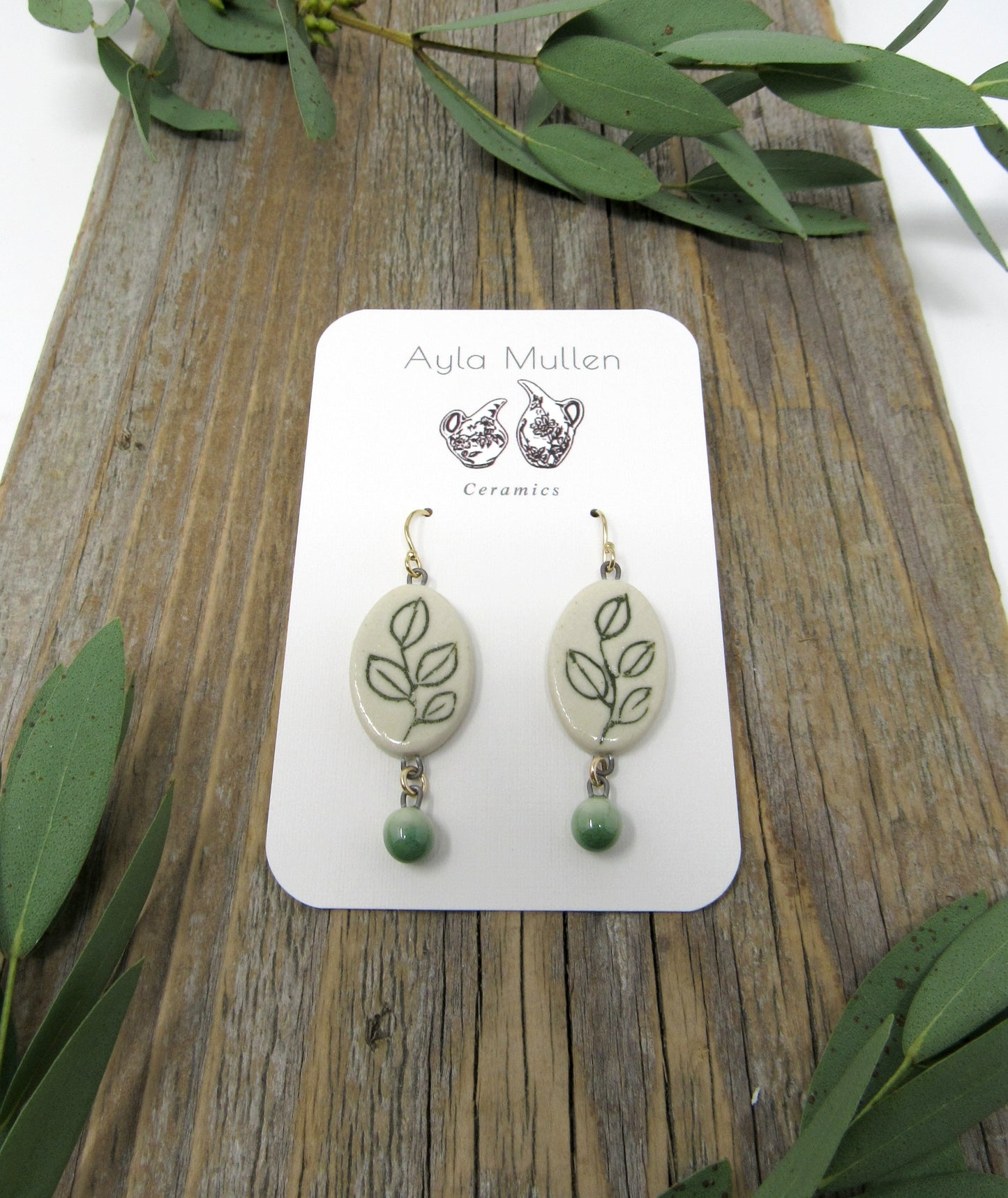 Oval Leaf Earrings in green