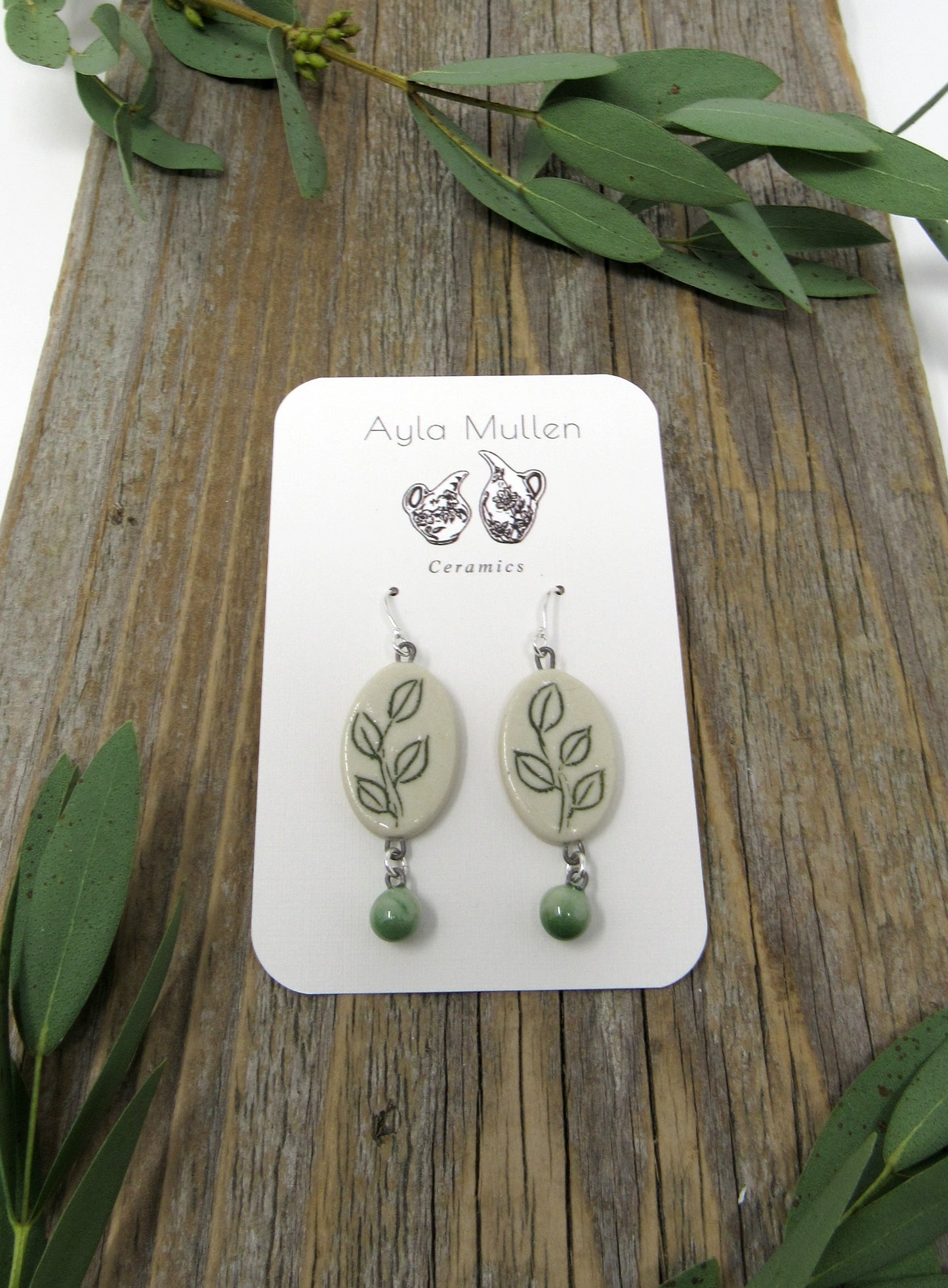 Oval Leaf Earrings in green