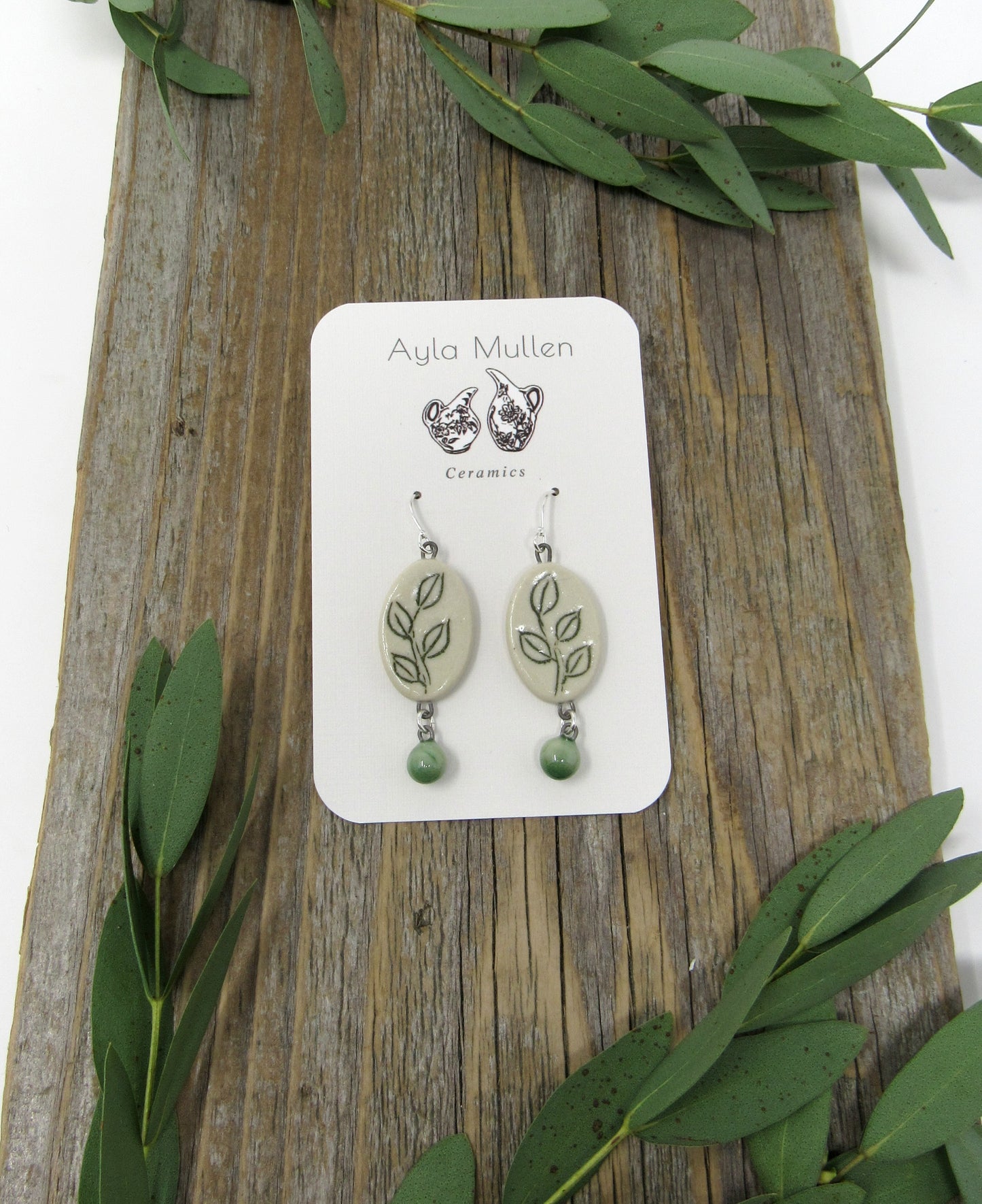 Oval Leaf Earrings in green
