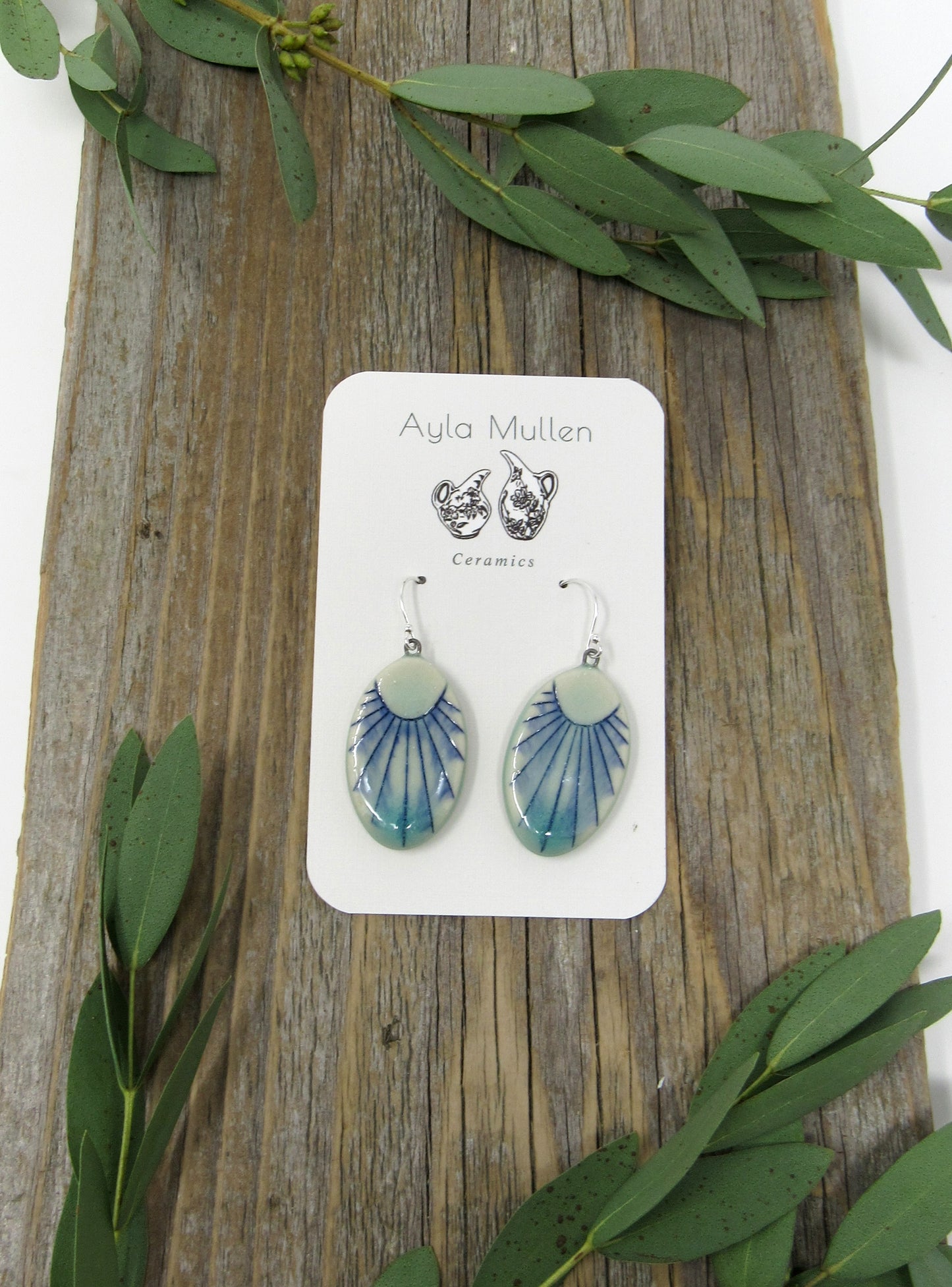 Oval Sunburst Earrings in Blue and Turquoise