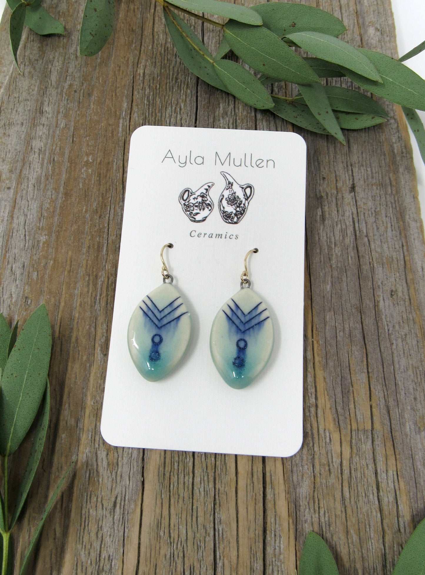 Oval Art Deco Earrings in Blue and Green