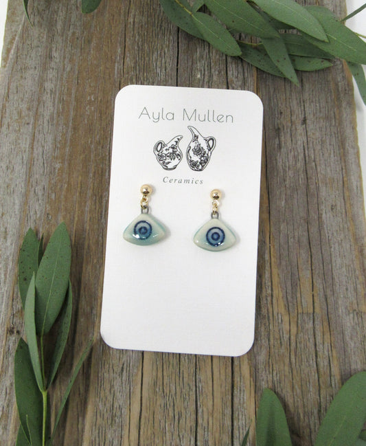 Tiny Fan Earrings in blue and green