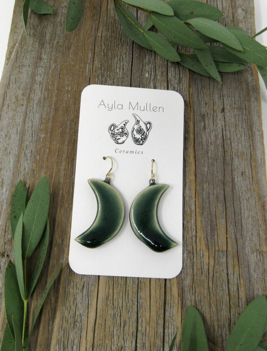 Emerald Green Crescent Moon Earrings