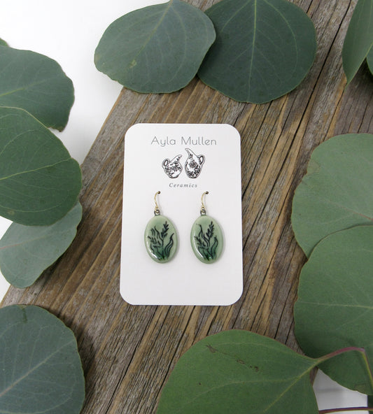 Small Oval Wild Grass Earrings in Black and Green