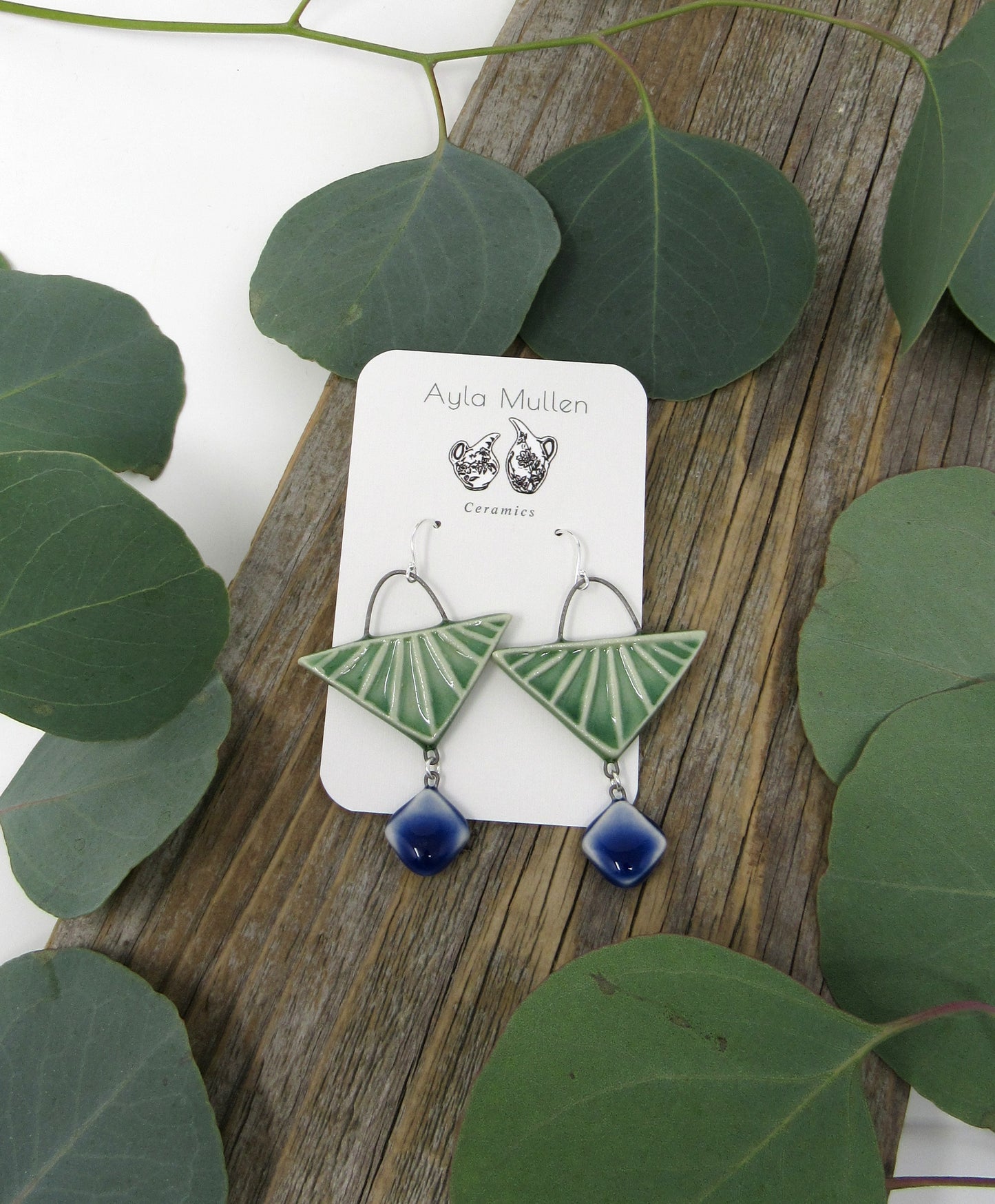 Green Triangle Earrings with Dangles