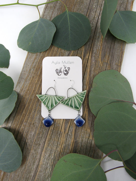 Green Triangle Earrings with Dangles
